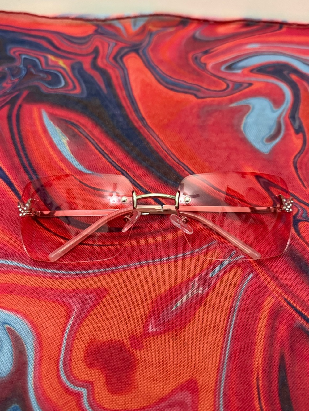 Vintage Y2K Frameless Pink Gradient Rhinestone Butterfly Shield Sunglasses 🦋🎀